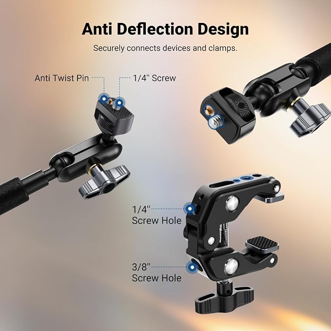NEEWER 22" Magic Arm w Desk C Clamp, Overhead Camera Mount with Articulating Mic Boom Arm 1/4" 3/8" Threads for ARRI, Desktop Stand Holder for Phone Microphone Webcam Action Camera Video Light, UA057 - Image 5