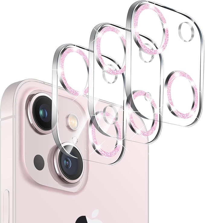 3 Pack Dengduoduo Tempered Glass Camera Lens Protector for iPhone 13 6.1" & iPhone 13 Mini 5.4", Bling Glitter Sparkle Ultra HD, 9H Hardness, Anti-Scratch, Case Friendly, Easy to Install [No Affect on Night Shots] by Dengduoduo