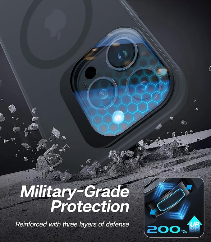 VOFATA for iPhone 15 Pro Max Case with Camera Cover Stand [Built-in 9H Camera Lens Protector][Fit for Magsafe] Military Grade Shockproof Translucent Matte Magnetic Phone Case 6.7", Black - Image 5