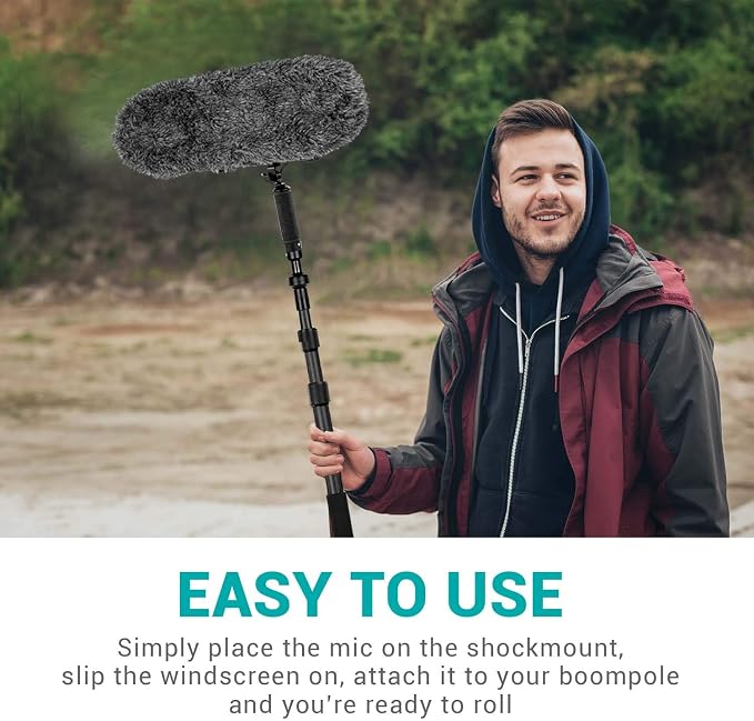 Movo BWS1000 Blimp Wind & Vibration Protection System for Shotgun Microphones - Features 12-point Internal Shockmount, Integrated XLR Cable, Furry Deadcat Windscreen & Grip Handle with Boom Attachment - Image 7