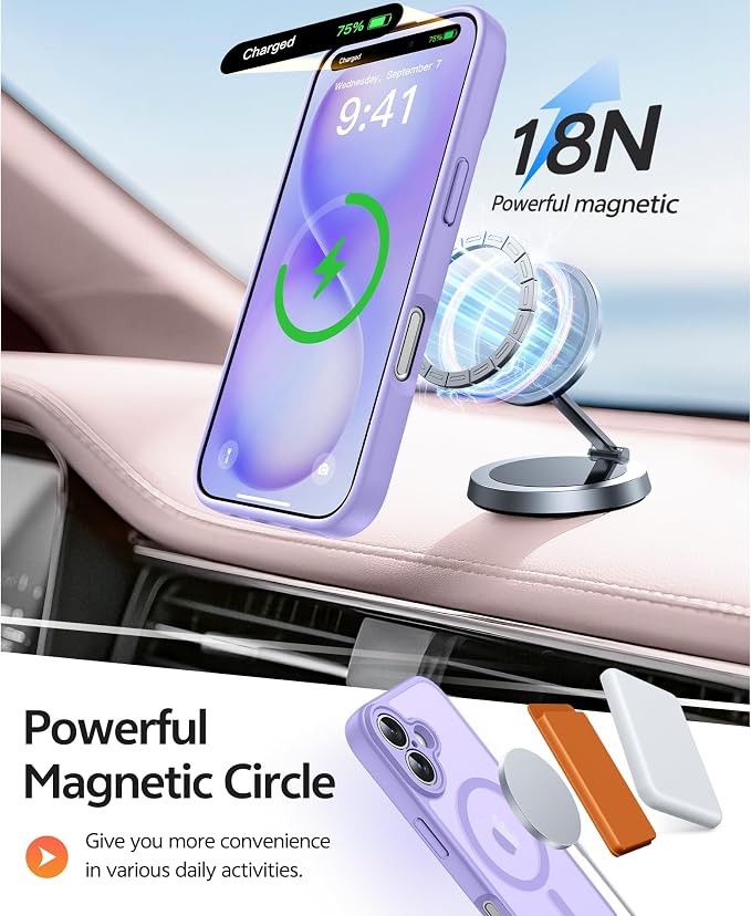 FNTCASE for iPhone 16 Plus Case, Fit for Magsafe, Screen Protector | Full Camera Protection, Translucent Matte, 14FT Military Grade Drop Proof, Shockproof Protective Phone Cover, Light Purple - Image 3
