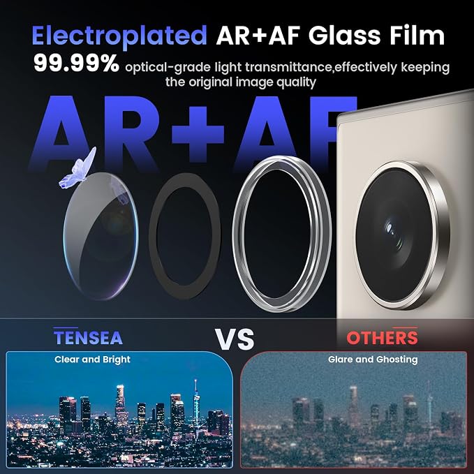 Tensea Compatible with Samsung Galaxy S24 Ultra Camera Lens Protector | 9H Tempered Glass Camera Cover Screen Protector Metal Individual Ring [Installation Tray][Case Friendly] - Image 3