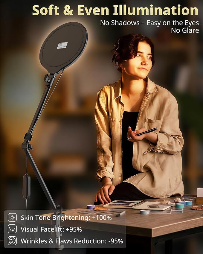 UBeesize 10" Desk Ring Light with Stand, Multi-Angle Adjustable Arm with C-Clamp for Home Office, Streaming Light with Inline Control for Video Conference, Podcast, Gaming, Recording, Live Streams - Image 2