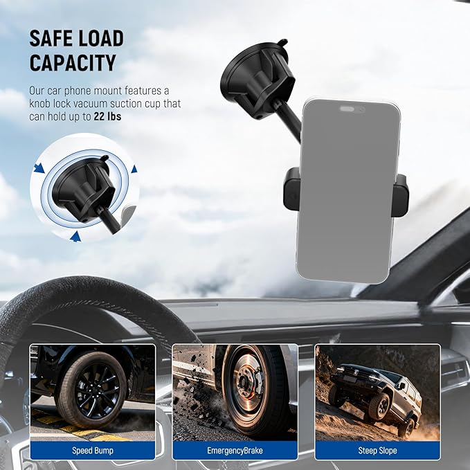 NEEWER Phone Holder for Your Car, 360° Rotating Vacuum Suction Cup Metal Cell Phone Mount Extended Magic Arm Compatible with iPhone Samsung for Windshield Skylight Navigation Video Recording, PA137 - Image 4