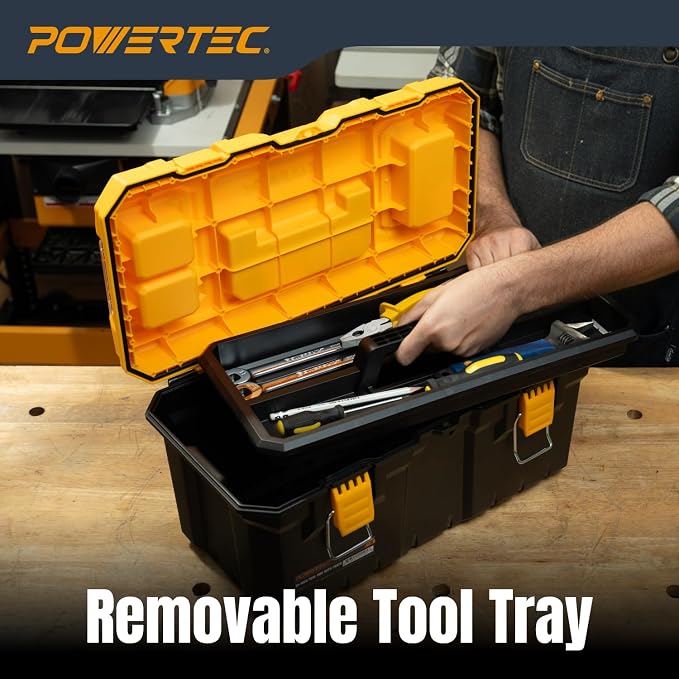 POWERTEC 19-Inch Tool Box with Trays - Lockable, Metal Latch, Organizer, Portable Storage for Tools, Small or Mid-Sized Parts (72362) - Image 4