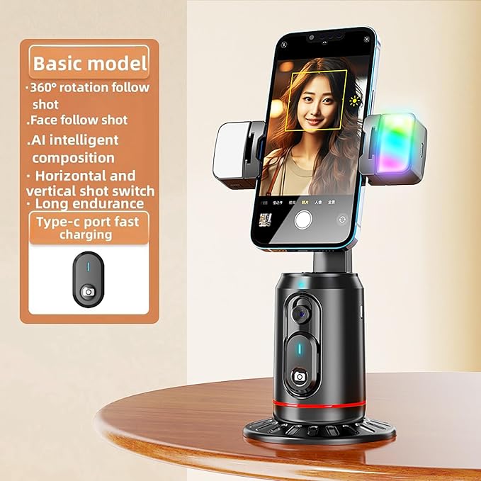Crienten Auto Face Tracking Tripod, 360° AI Face Tracking Phone Holder with Remote, No App，Smart Phone Stand for iPhone & Android, Rechargeable Tripod for Video Recording, Live Streaming, TikTok, Vlog - Image 7