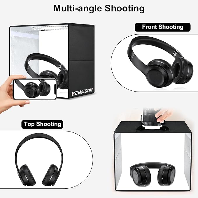 BENOISON Light Box Photography 16"x16" Portable Shooting Tent with 120 LEDs & 6 Backdrops for Jewelry Watches Cosmetics Food Photography - Image 2