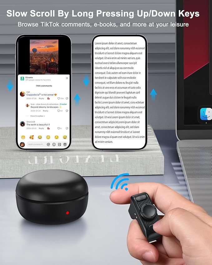 [New Upgrade, Easy to Use] TikTok Scrolling Ring Remote Control, Camera Shutter Remote, Wireless Bluetooth Scrolling Ring for iPhone, iPad, iOS, Android - Black - Image 2
