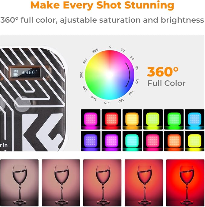 K&F CONCEPT RGB Video Light 21 Light Effects, 2500K-9900K, CRI 96+, White | 360° Full Color Portable Light, Magnetic Rechargeable LED Panel Camera Light with 1/4" Screw Mount for Vlogging, Selfie L01 - Image 3