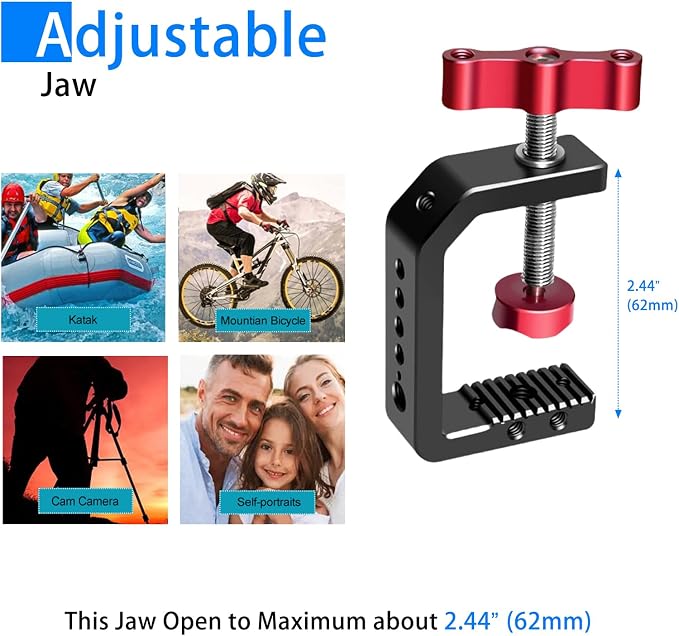 C Clamp Camera Clamp Mount with 1/4" and 3/8" Threaded Holes - 2.44 Inch Jaw Opening - Max Load 12lb/5kg - Image 6