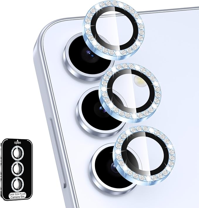 for Samsung Galaxy S24 Plus Camera Lens Protector, Individual Metal Ring Tempered Glass Lens Cover, [Strong Adsorption] Scratch Resistant Ultra-Thin HD Clear Lens Cover, 1 Set-Blue Diamond by Btscase