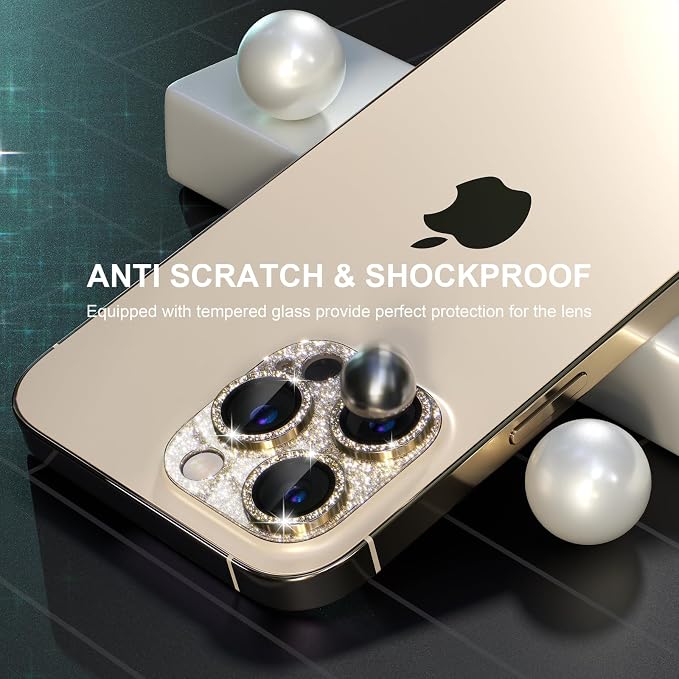 Choiche for iPhone 14 Pro/iPhone 14 Pro Max Camera Lens Protector | Bling Camera Cover with 9H Tempered Glass Lens Screen Protector Metal Ring Decoration Accessories (Glitter-Gold) - Image 4