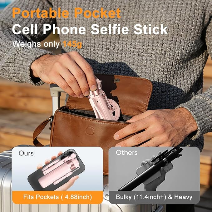 Upgrated 5-in-1 Magnetic Selfie Stick with Remote for Cell Phone 360° Rotation.Can Transforms into Mini Tripod/Camera Grip/Handheld Stabilizer/Phone Stand.Extend to 25 inches - Image 8