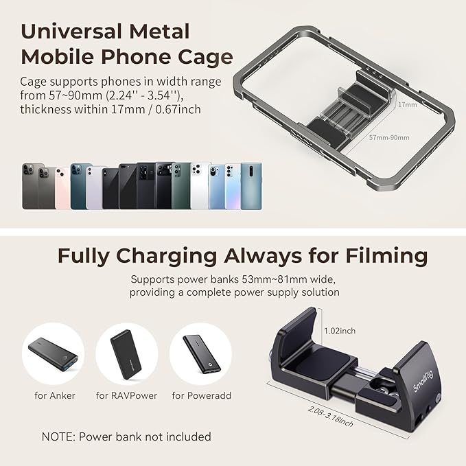 SmallRig Universal Phone Video Rig Kit for iPhone, Smartphone and Cameras, Phone Stabilizer Rig w/Tripod Microphone LED Light Side Handle Power Bank Holderm, for Vlogging & Live Streaming - Image 3