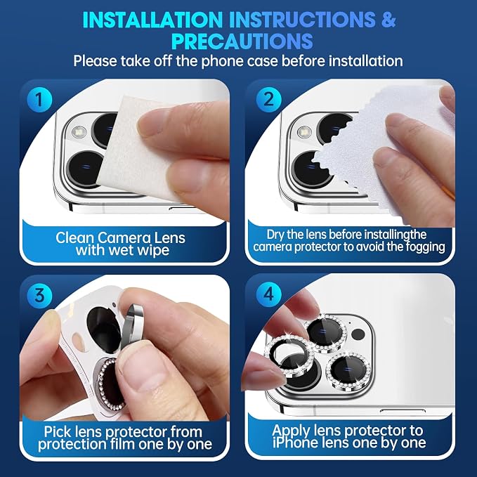 for iPhone 15 Pro/15 Pro Max Camera Lens Protector Diamond, Black | Individual Metal, 9H Hardness, Scratch Resistant, Shockproof, Drop Protection, Case Friendly, Stylish Accessories - Image 7