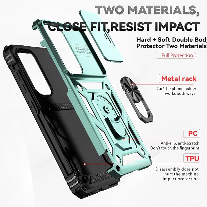 for Samsung Galaxy S24 Plus Case with Camera Lens Cover HD Screen Protector, Military-Grade Drop Tested Magnetic Ring Holder Kickstand Protective Phone Case for Samsung Galaxy S24 Plus (Dark Green) - Image 8