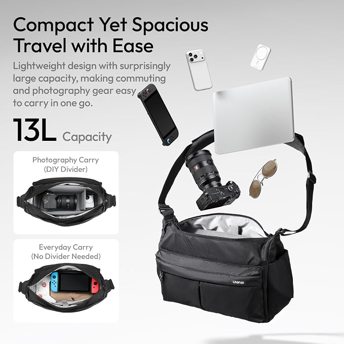 ULANZI U023 Camera Sling Bag 13L, 3-Point MOLLE Shoulder Yoke Crossbody Bag | Removable EVA Padded Insert, Water-Resistant Camera Bag for Mirrorless DSLR, 14 Inch Laptop,Tripod & POV Action Cam Video - Image 2
