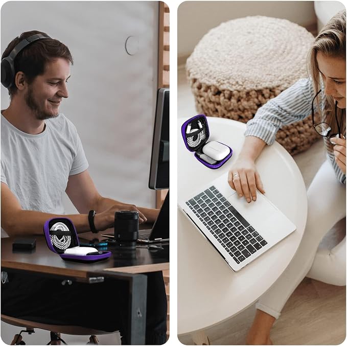 1 Pack Square Earbud Case Storage Bag with Carabiner, Purple | Portable EVA Carrying Case, For Wired/Wireless Headphones, SD Card Storage, Camera Chip - Image 5