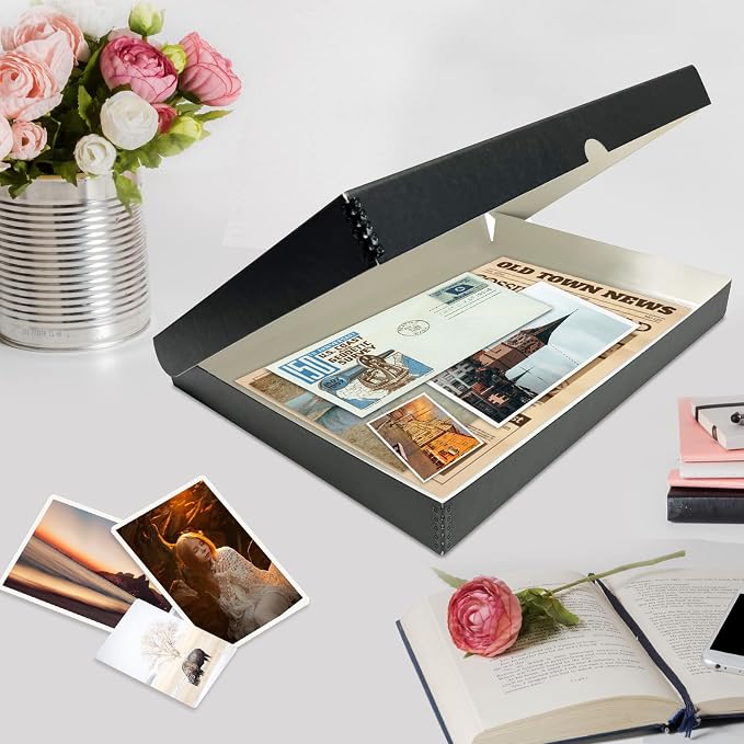 Lineco Clamshell Archival Storage Box, 13.5x19.5x1.75 Inch, Black | Acid-Free with Metal Edge Boxboard, Organize and Store Photos Documents Cards Negatives Magazine Prints Family Records DIY - Image 7