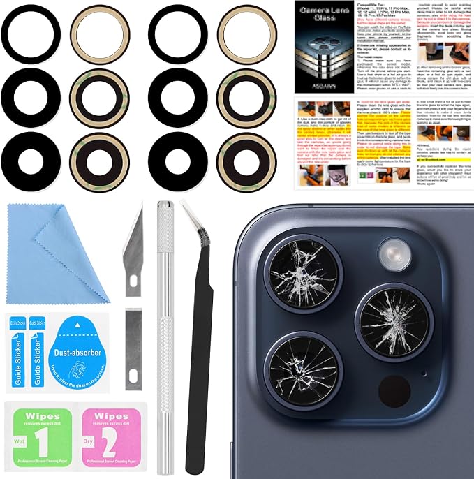 2 PCS for ASDAWN Back Rear Camera Lens Glass Replacement for iPhone 15 Pro 6.1 Inches with Pre-Installed Adhesive, ASDAWN Back Camera Lens Glass kit with Installation Manual + Repair Tool Set by ASDAWN