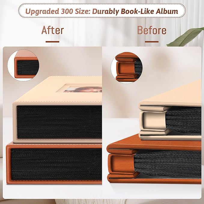Popotop 4x6 Photo Album Holds 300 Pictures, Vegan Leather Hardcover | 300-Photos Capacity, Acid-Free PP Slip-In Pockets, Mixed-Orientation Layout, Front Photo Window, Gifts for Wedding Baby - Image 6