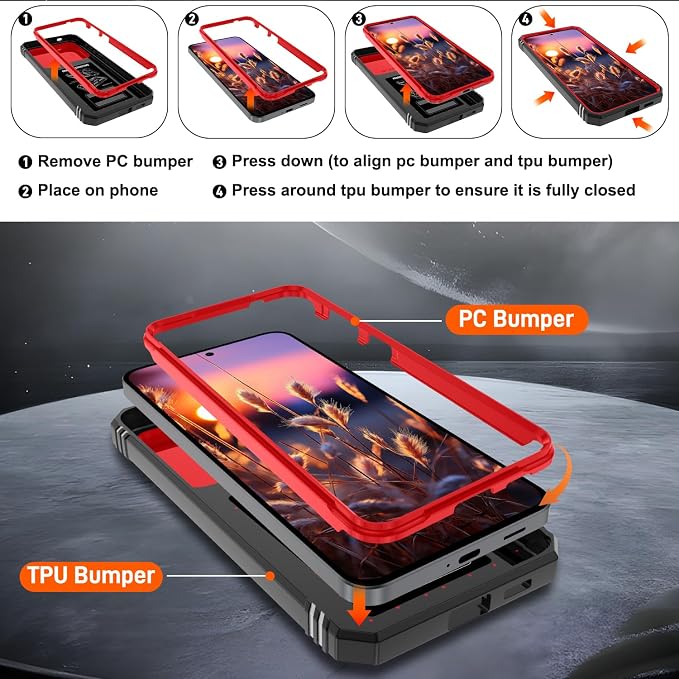 Gritup for Galaxy A57 5G Phone Case: Samsung A57 5G Case with 2*Screen Protector, Magnetic Stand & Slide Camera Cover, Shock Proof Military-Grade para Galaxy A 57 Phone Cover, Red+Black - Image 3