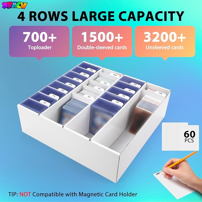Trading Card Storage Box, 4 Row 3200 Count Collector Cards Box with Divider | White Corrugated Cardboard Compatible with Top Loader Organizer Sorting Tray Box for Sports Cards, MTG, TCG Cards (3-Pack) - Image 2