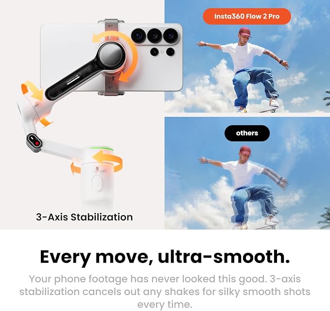 Insta360 Flow 2 Pro Phone Gimbal Stabilizer for iPhone & Android, AI Phone Gimbal, Phone Stabilizer for Travel & Vlogs, Phone Stabilizer for Videos, YouTube, TikTok - Ultimate Creator Bundle Grey - Image 7