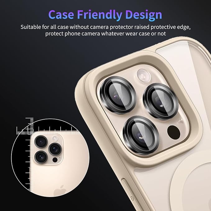 Camera Lens Protector for iPhone 14 Pro/14 Pro Max/15 Pro/15 Pro Max | iPhone 16 Pro/16 Pro Max,Camera Cover,HD Clear,Anti-Scratch Lens Screen Protector Film,Case Friendly,Black Titanium,1 Pack - Image 7