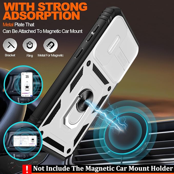 Gritup for Samsung Galaxy S23 FE Case with 2PCS Screen Protector, Build in 360° Rotating Ring Kickstand, Military Grade Protective Case for S23 FE Phone, White+Black - Image 6