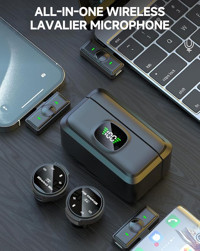2 Pack Wireless Lavalier Microphone for iPhone 15, Android, USB C, ipad with Adapter Included, Noise Cancellation Mini Lapel Mic for YouTube, Recording, Vlog, Facebook Live Streaming (Black) - Image 9