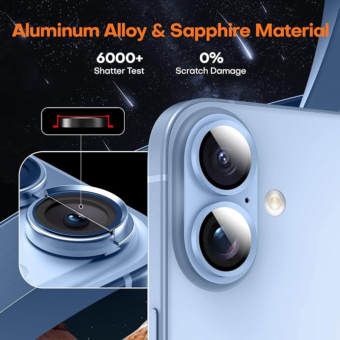 for iPhone 16/16 Plus/iPhone 17 Camera Lens Protector- Light Blue | Aluminum Alloy, Tempered Glass Camera Cover, Nano Reinforced Adhesive, Accessories, Anti-Drop, Anti-Scratch, Case Friendly - Image 5
