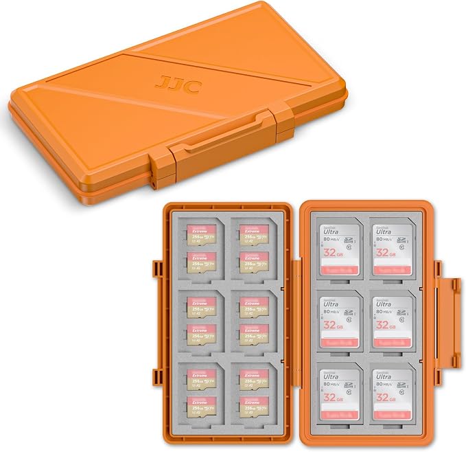 Orange Memory Card Case Micro SD TF SD Card Case Storage Holder Wallet | Compact Micro SD Card Holder Wallet for 24 Micro SD SDXC SDHC TF Cards and 12 SD SDXC SDHC Cards, Ergonomic Locking Systerm by JJC