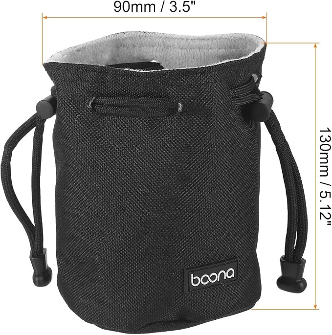 PATIKIL Soft Drawstring Lens Case, Lens Pouch Bag with Cotton Pad 3.5" OD Thick Fleece Cloth Camera Lens Bag for SLR Lens Water Cups, Black - Image 2