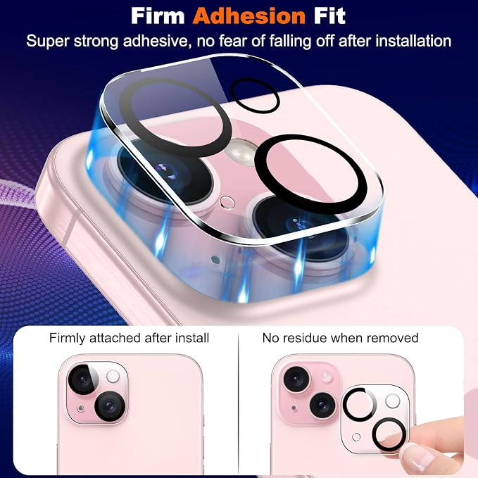 WHPXJY for [3 Pack] Camera Lens Protector for iPhone 15/15 Plus Ultra HD Tempered Glass Camera Protector, Anti Scratch, Strong Adhesion, Easy to Install, Case Friendly Back Camera Screen Cover - Image 5