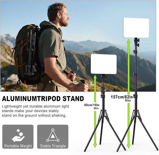 30W Upgraded Photography Lighting Kit, Anautin 2-Pack LED Video Lighting for Video Recording, 3700Lux Studio Lights with Tripod Stand for Photography, Streaming, Gaming, Podcast, Filming, Vlogging - Image 7