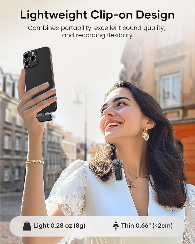 Wireless Lavalier Microphone with Charging Case, 36H Battery Life, Noise Cancellation, 135ft Range, Plug-and-Play Clip-On Mic for iPhone, iPad, Android, YouTube, Vlog, Live Streaming - Image 3