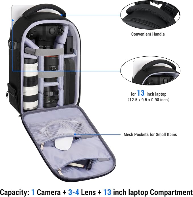 MOSISO Camera Backpack, DSLR/SLR/Mirrorless Photography Camera Bag | Waterproof Hardshell Bag with Insert&Tripod Holder&Laptop Compartment Compatible with Canon/Nikon/Sony, Black - Image 2