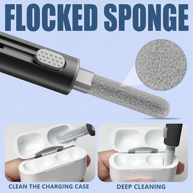 Inesore for AirPod Cleaning Kit, for Phone Earbuds Electronics (Black) | Metal Tip, High-Density Soft Brush, Flocked Sponge Tip, 3 in 1 Design, Compact & Lightweight, Easy Operation, Easy to Carry - Image 3