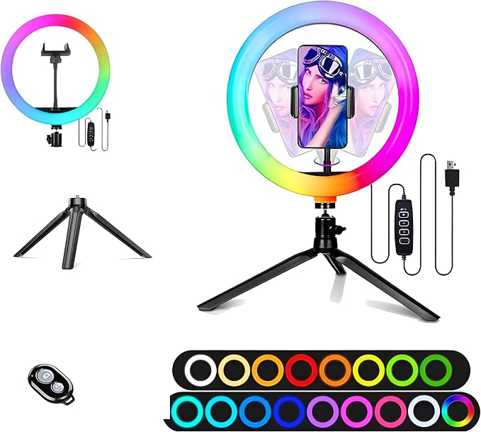 12" Selfie Ring Light with 4" Desktop Tripod Stand & 1 Phone Holder, LED Ringlight with Dimmable Modes(RGB) for Makeup/Photography/Videos/Vlog/TikTok(STDLR12-V2) by TripodTree