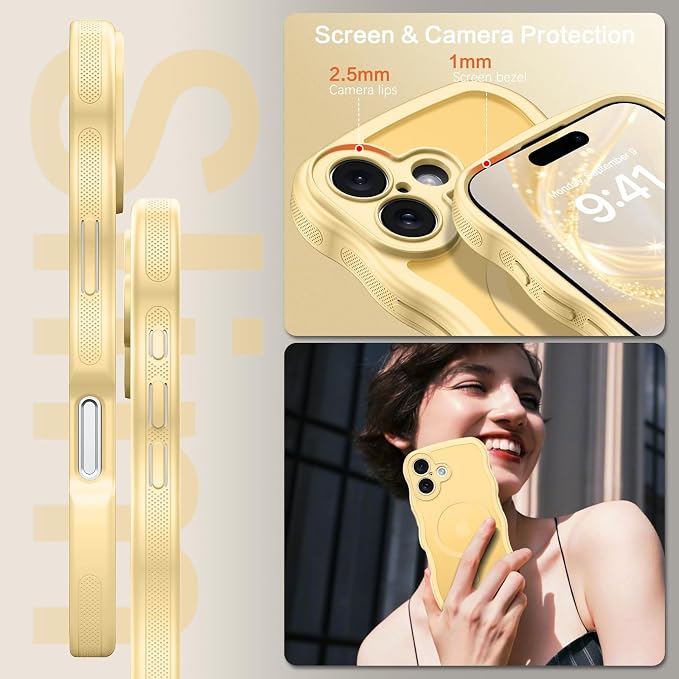 BENTOBEN Magnetic for iPhone 17 Case, Cute Wavy Full Camera Protection [Compatible with MagSafe] Translucent Matte Anti-Slip Bumper Women Girls Boys Protective Cover for 17 6.3", Yellow - Image 2