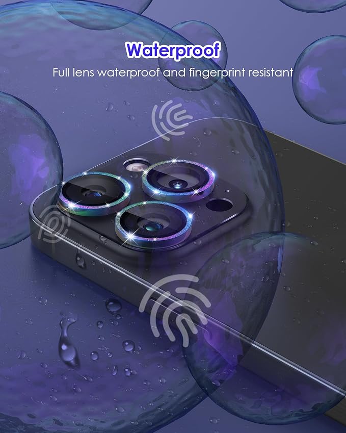 Compatible for iPhone 16 Pro Max/iPhone 16 Pro/iPhone 14 Pro/iPhone 14 Pro Max Camera Lens Protector Glitter, Clear 9H Tempered Glass Glitter Silver+Silver - Image 6