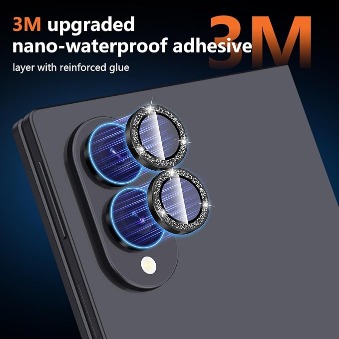 for Samsung Galaxy Z Fold 8 Camera Lens Protector, Individual Metal Ring Tempered Glass Lens Cover, [Strong Adsorption] Scratch Resistant Ultra-Thin HD Clear Lens Cover,1 Set-BlackSparkly - Image 4