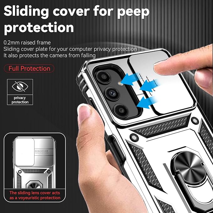 for Samsung Galaxy A14 5G Case with Screen Protector & Camera Lens Cover, [Military Grade] 16FT Drop Tested, Magnetic Kickstand Rugged Shockproof Protective Case for Samsung A14 5G, Silver - Image 2
