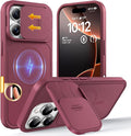 TOCOL for iPhone 16 Pro Max Case with Slide Camera Cover, Kickstand and Camera Control Button, Fit for MagSafe, Rugged Solid Phone Case, Non-Slip, Drop Protection, Wine by TOCOL