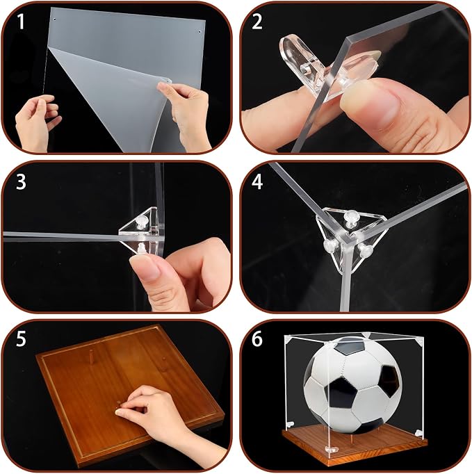 Clear Acrylic Soccer Display Case with Wood Base & Tee, Memorabilia Stand Cube Holder, Dust Protection Transparent Storage Box for Single Ball Souvenir Soccer Ball Collections - Image 4