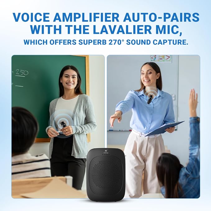 Bluetooth Voice Amplifier with Wireless Lavalier Lapel Mic for Teachers | Portable Speaker Clip-On Microphone, Mini Megaphone PA System for Classroom/Yoga/Public Events C006 - Image 6