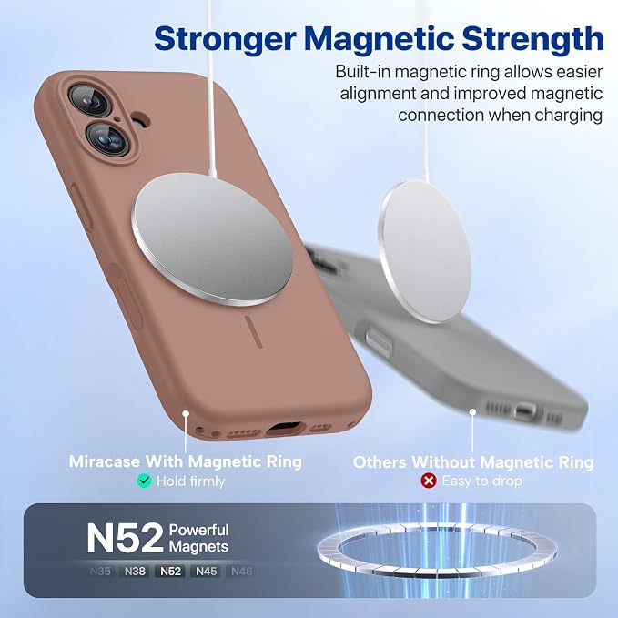 Miracase Silicone & Magnetic for iPhone 16 Case, Chocolate | Compatible with MagSafe, Anti-Scratch Microfiber Lining, Liquid Silicone Case Shockproof Drop Protection Phone Case for 16 - Image 9