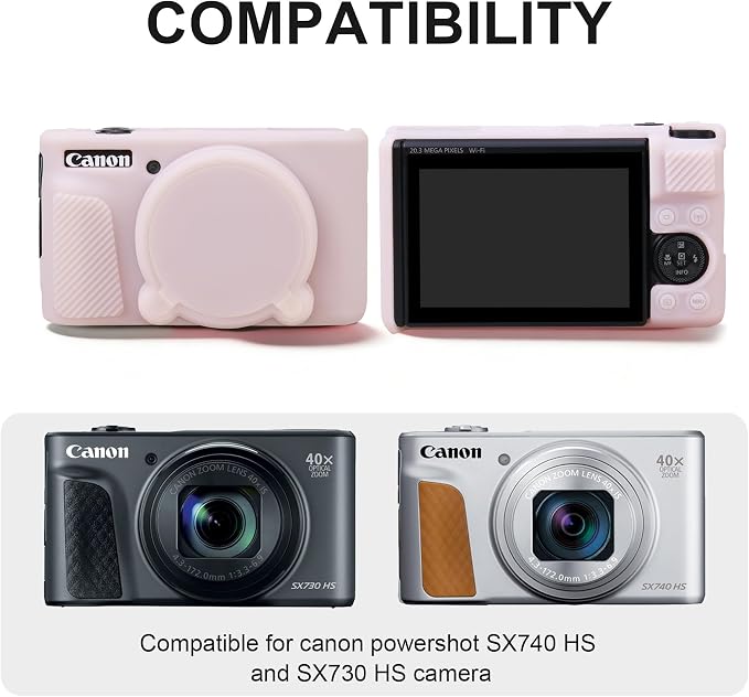 BOVKE Hard Case+Silicone Cover for Canon PowerShot SX740 Camera, Jelly Pink | SX740 SX730 Digital Camera Shockproof EVA Storage Bag & Soft Silicone Protective Case with Removable Lens Cover, Wrist Strap - Image 3