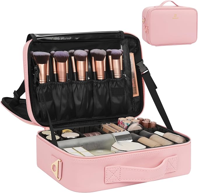 Relavel Travel Makeup Train Case Makeup Cosmetic Case Organizer Portable Artist Storage Bag with Adjustable Dividers for Cosmetics Makeup Brushes Toiletry Jewelry Digital Accessories by Relavel